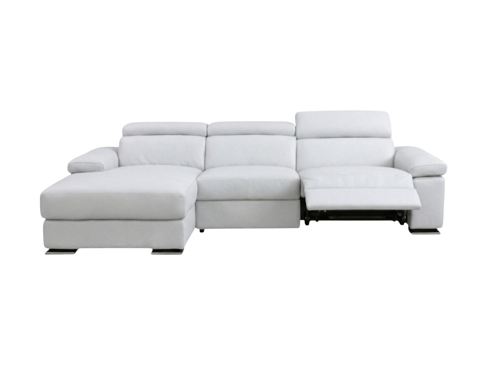 ECKSOFA Plutone Echtleder mit 1 x Relaxfunktion Weiß - Weiß, Leder/Metall (286/165cm)