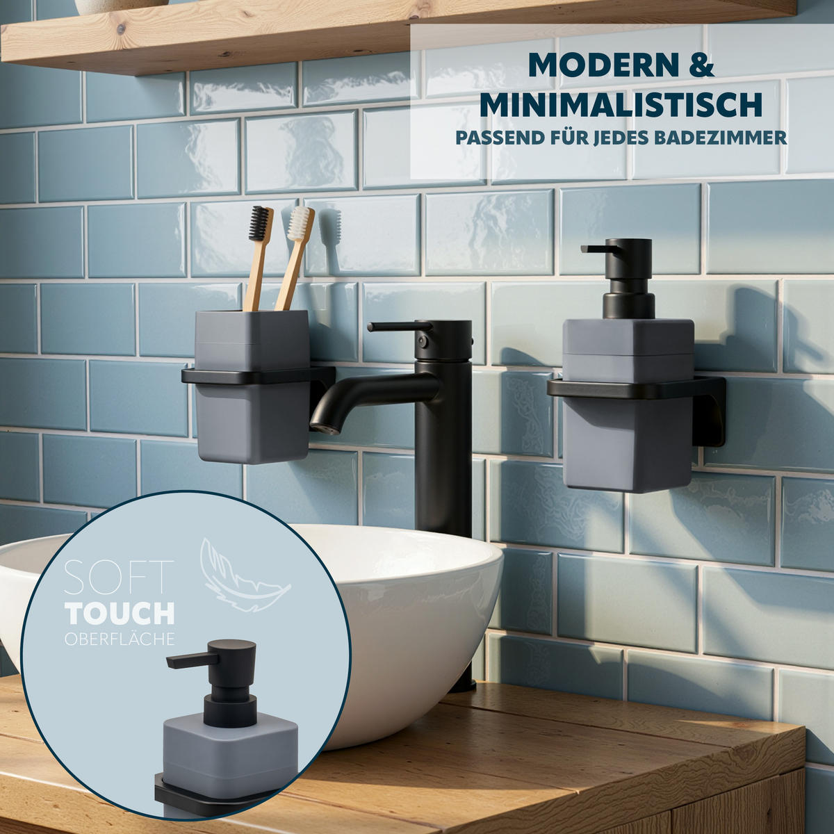 SEIFENSPENDER SAVONA Softtouch, grau, eckig - Grau, Kunststoff (9/15.5/10cm) - bremermann