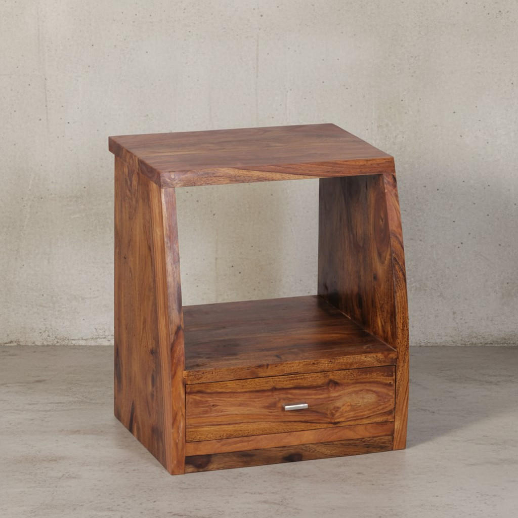 NACHTTISCH – Massivholz, Schublade & Ablage, Landhausstil - Braun, Holz/Metall (45/53/40cm) - KADIMA DESIGN