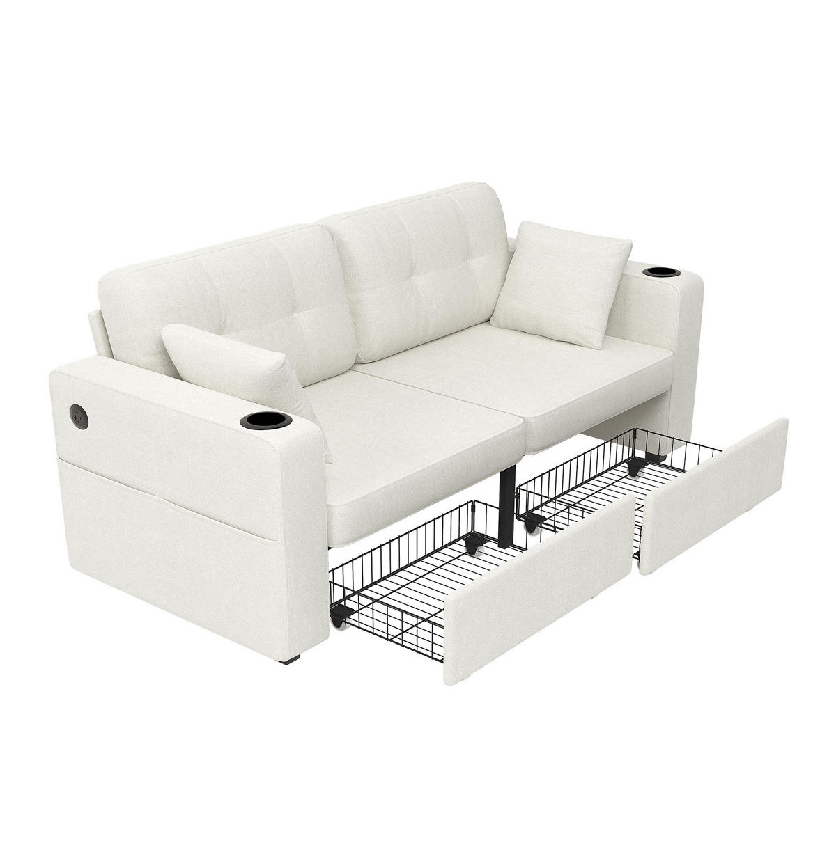 SOFA 2-Sitzer mit Stauraumschubladen USB Chenille Beige - Beige, Holzwerkstoff (172/82/75cm) - Meubliv