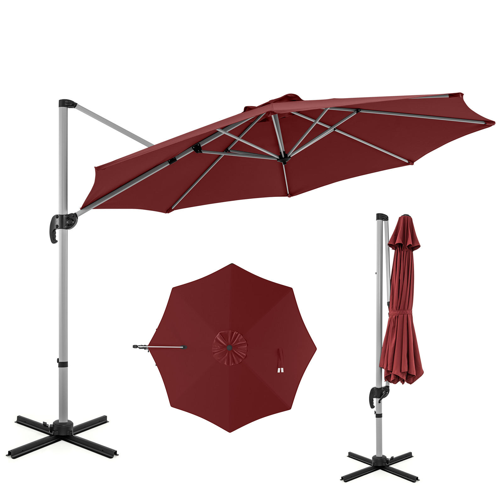 SLNEČNÍK 339 cm červený - červená, textil (339/339cm) - COSTWAY