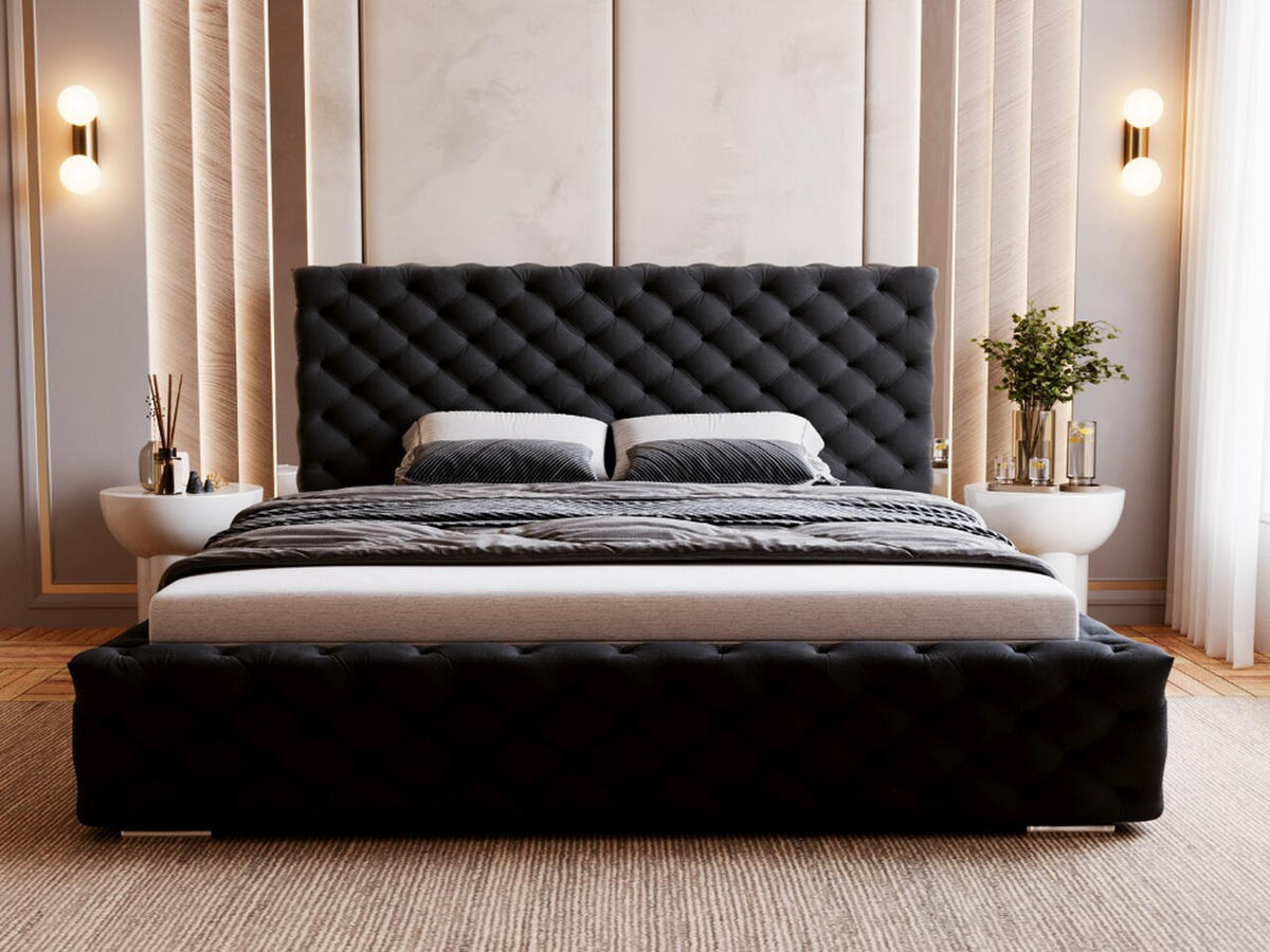 POLSTERBETT Astra 140x200 Schwarz - Schwarz/Naturfarben, Holz/Kunststoff (140/200cm) - Graingold