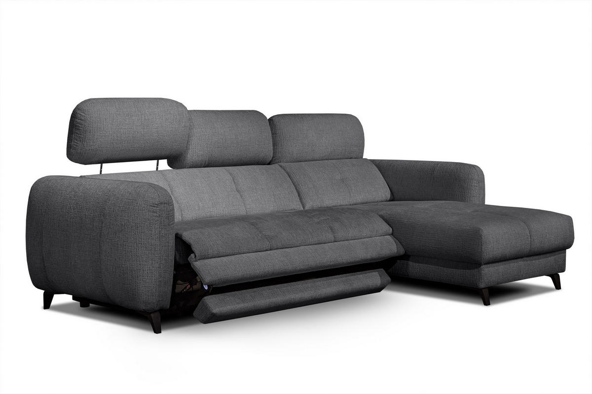 ECKSOFA SVEN 3-Sitzer, 1 Relax XL, verstellbare Kopfstützen, dunkelgrau - Anthrazit/Schwarz, Holzwerkstoff/Textil (256/163cm) - Courtois Laville
