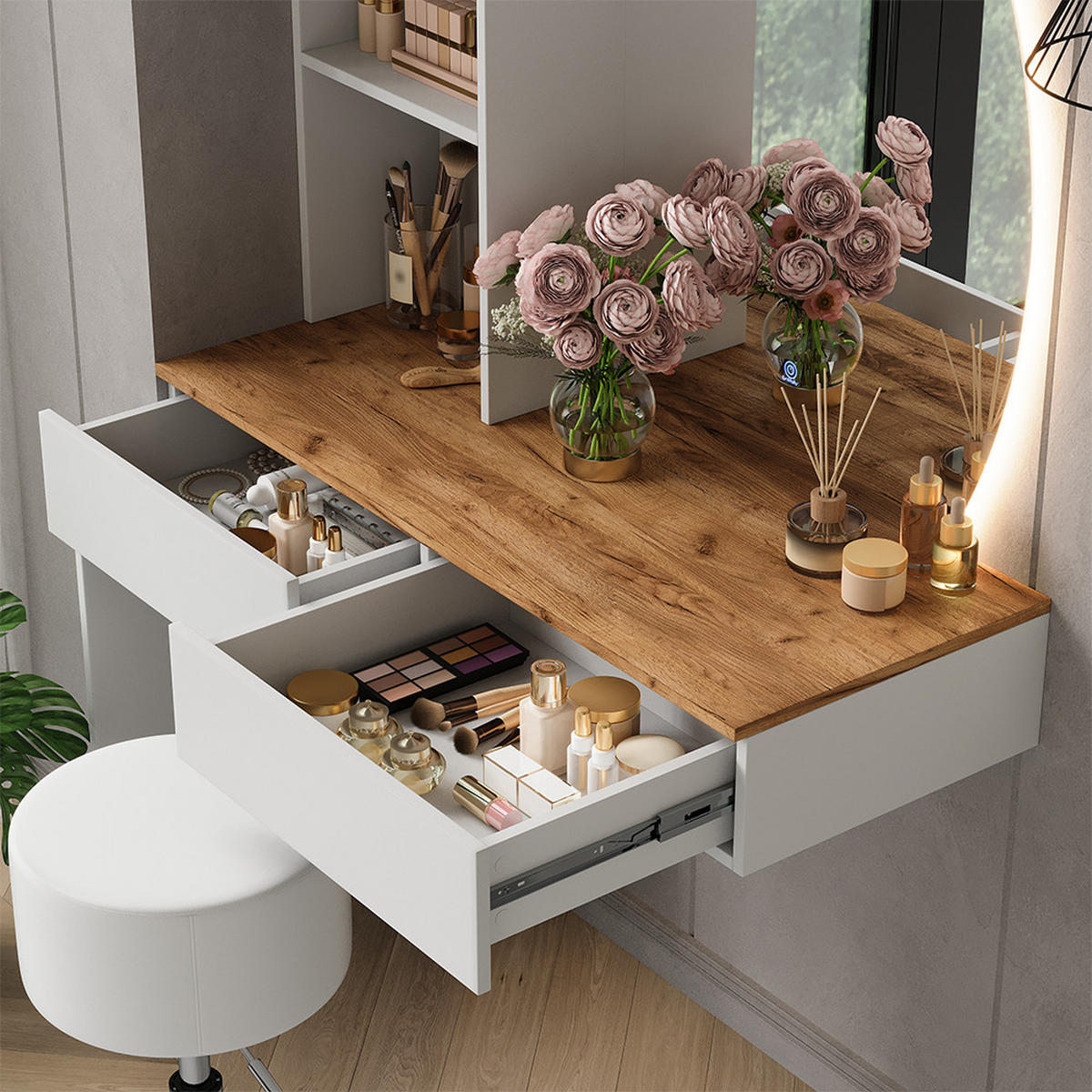 TOALETNÍ STOLEK Melora Bílá/dub - bílá, kompozitní dřevo (100/155/40cm) - Vicco