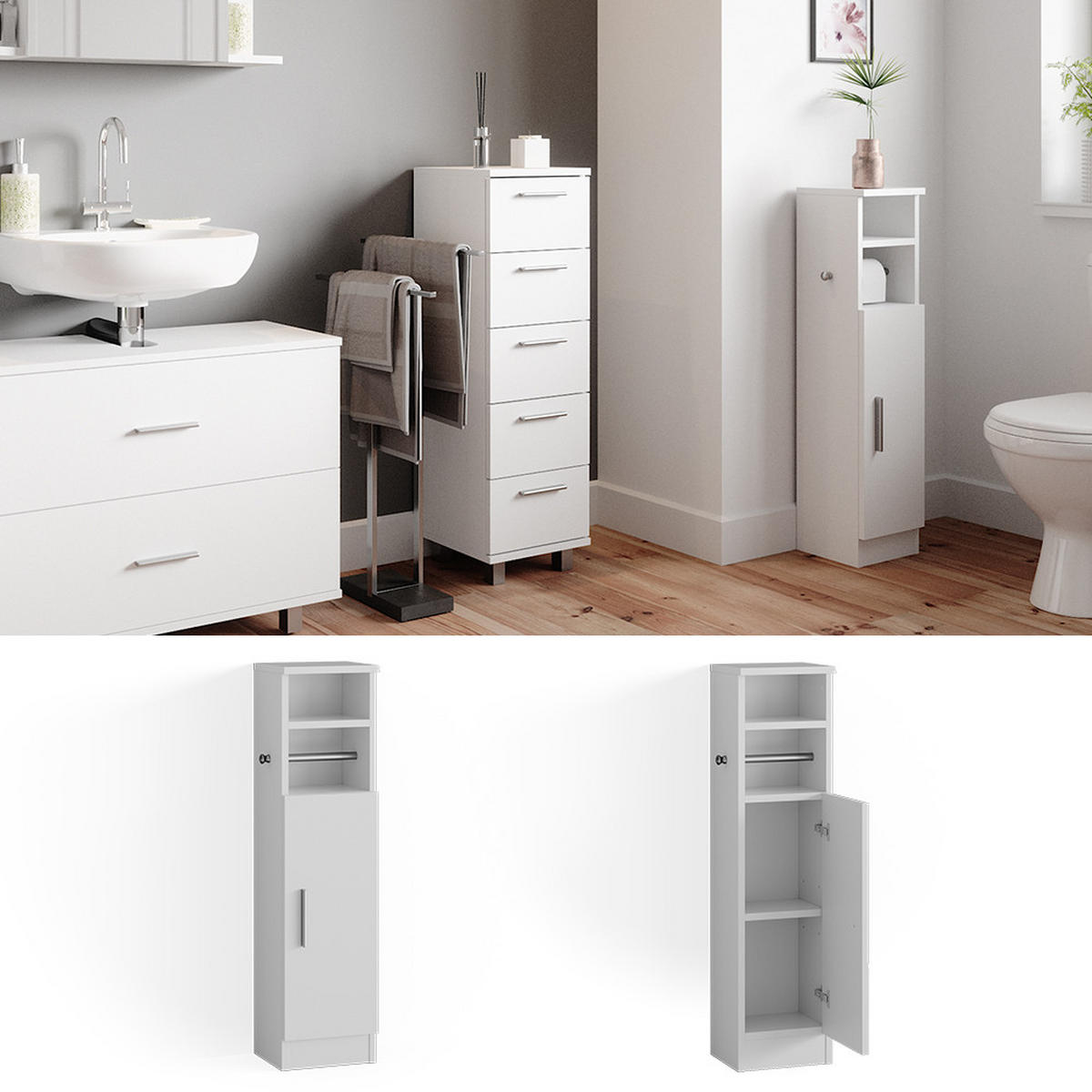 MIDI SKRINKA Enga biely - biela, kompozitné drevo (23/90/20cm) - Vicco