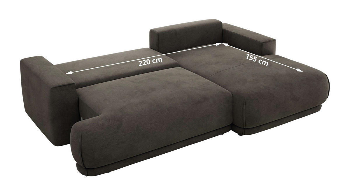 ECKSCHLAFSOFA RINA L Dunkelgrau Velvet - rechts - Dunkelgrau/Schwarz, Kunststoff/Textil (170/267cm) - MKS