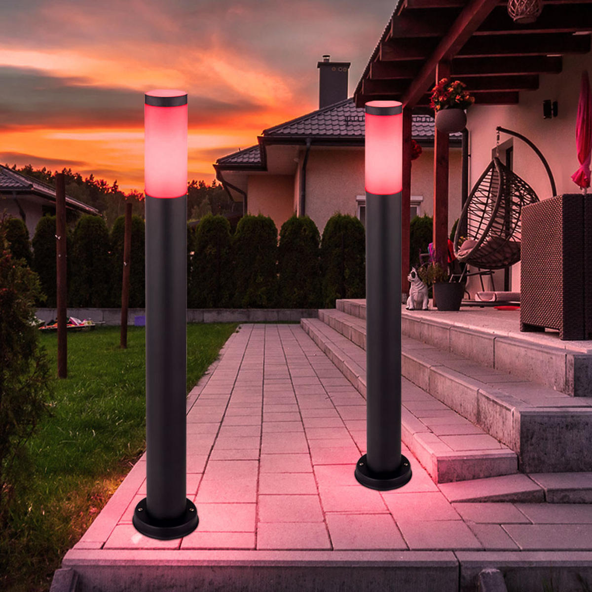 LED STEHLEUCHTE BOSTON Edelstahl Anthrazit 2er Set - Anthrazit, Metall (12.7/12.7/80cm)