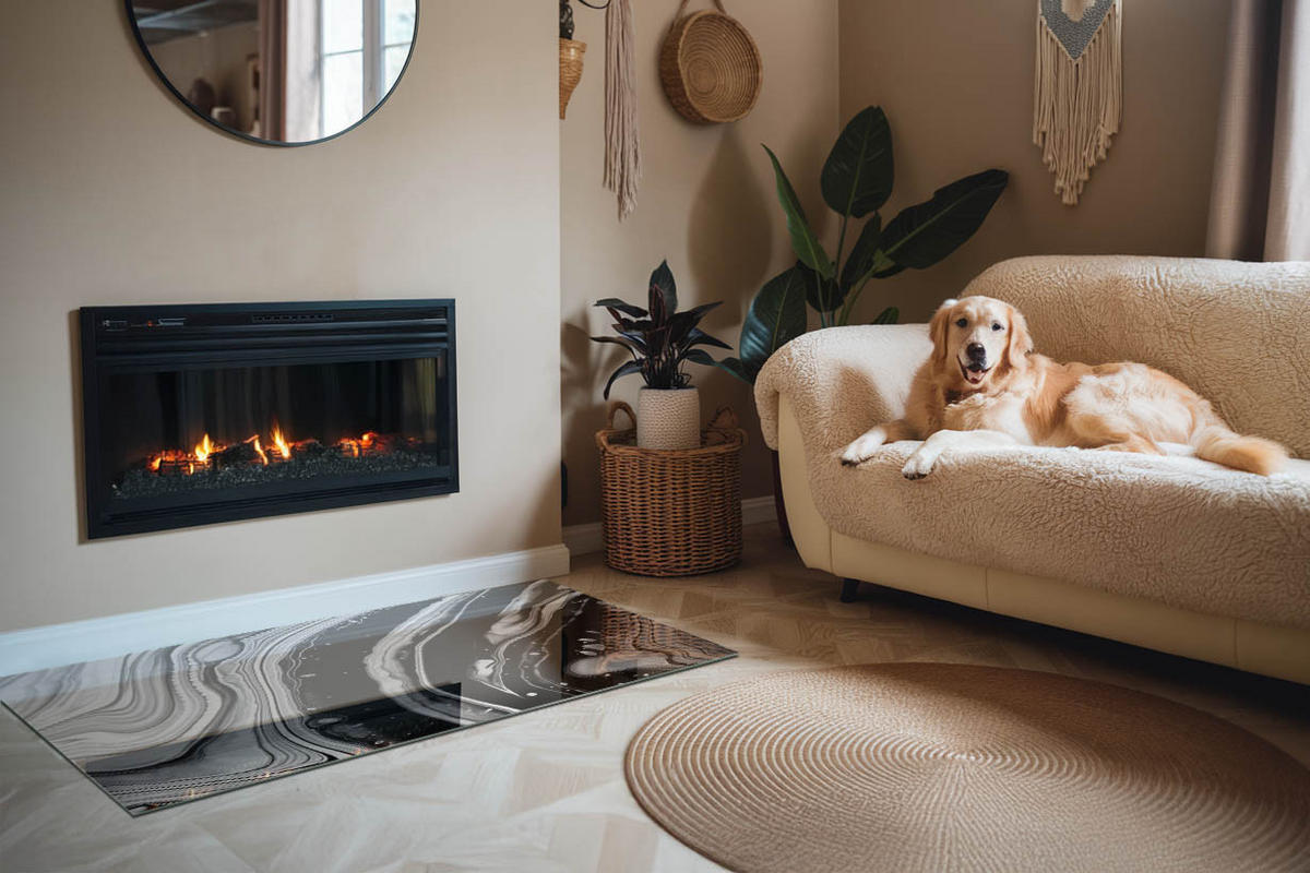 GLASPLATTE für Kamin 140x70 cm Schwarz Weiß - Multicolor, Glas (140/70/0.4cm) - ArtPrintCave