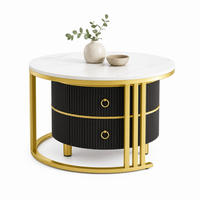 COUCHTISCH-SET aus MDF 70x70x46 cm und 50x50x40 cm Schwarz-Gold mit 2 Schubladen - Schwarz, Holzwerkstoff (70/70/46cm) - IVMEU