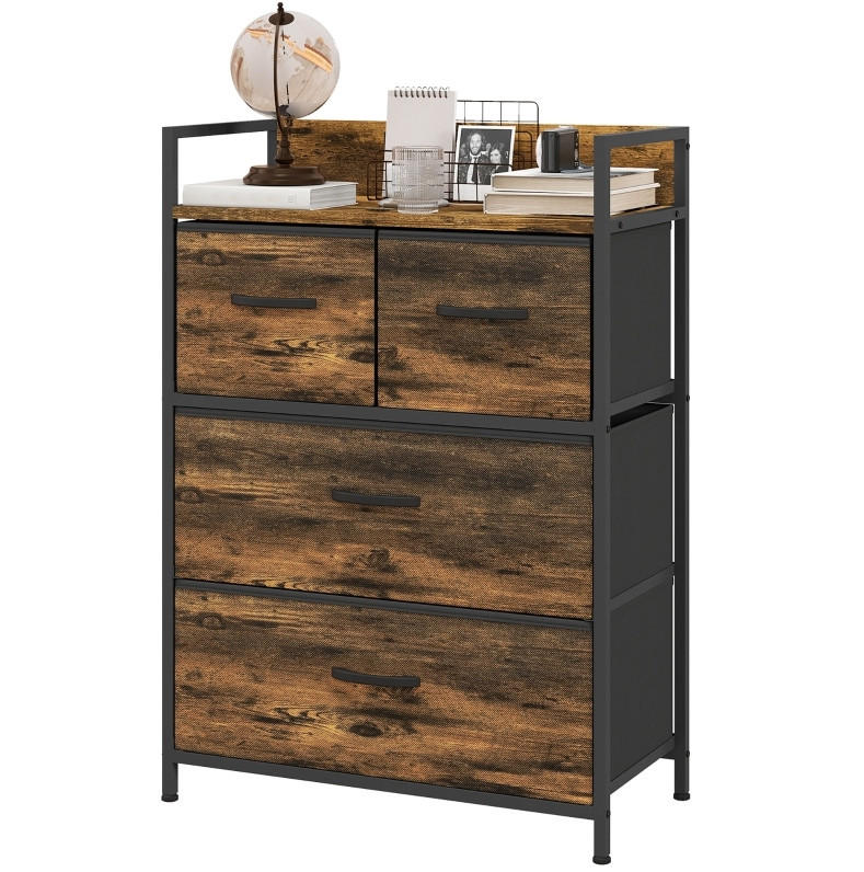 KOMMODE 60/29/85 cm aus Polyester und Stahl mit 4 Stoffschubladen Braun/Schwarz - Braun, Holzwerkstoff (60/85/29cm) - Modenvie