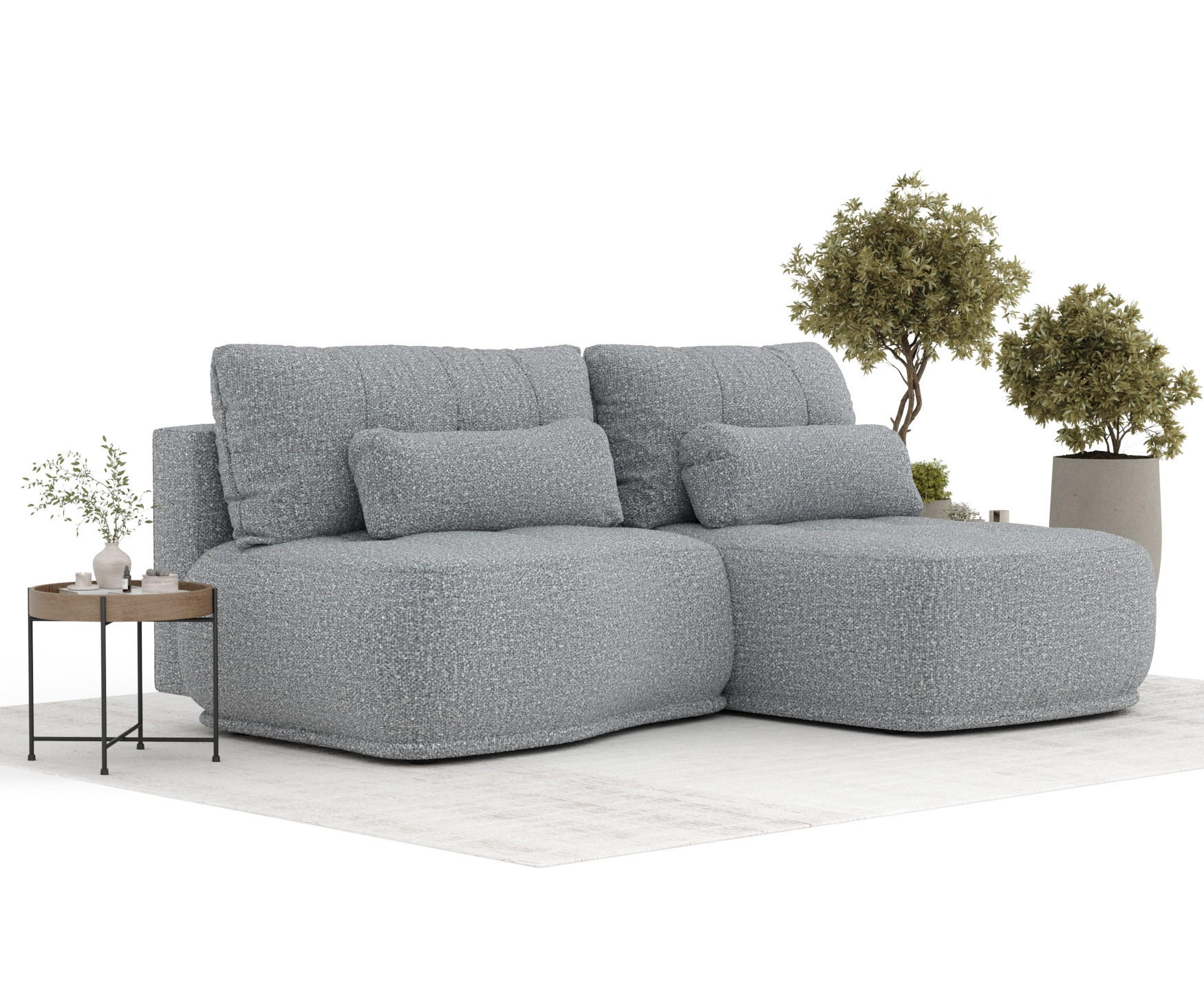 ECKSOFA MIT SCHLAFFUNKTION Batu Grau Plüschstoff - Schwarz/Grau, Holz/Holzwerkstoff (223/158cm) - Maison de Reve