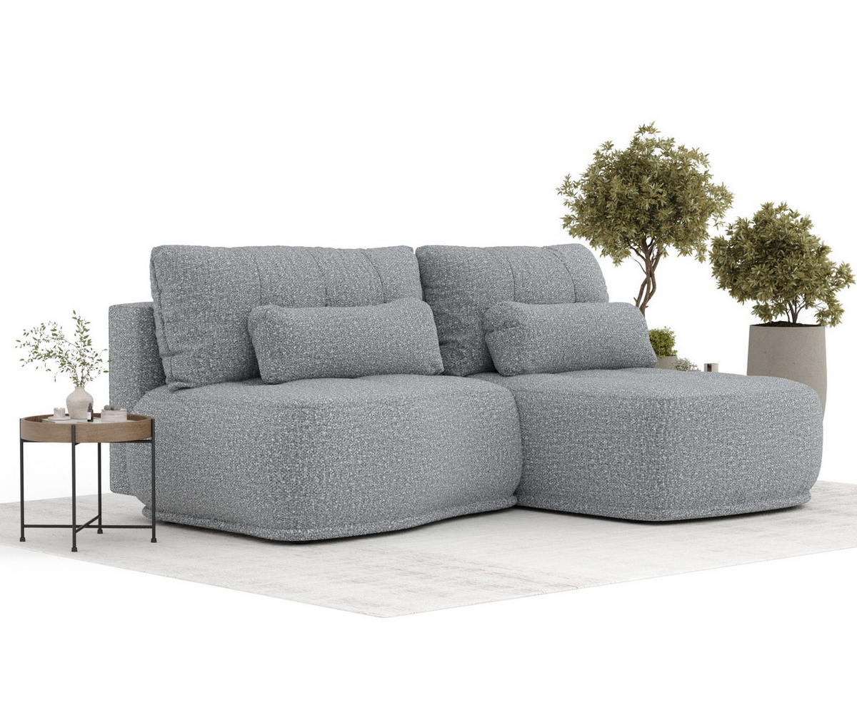 ECKSOFA MIT SCHLAFFUNKTION Batu Grau Plüschstoff - Schwarz/Grau, Holz/Holzwerkstoff (223/158cm) - Maison de Reve