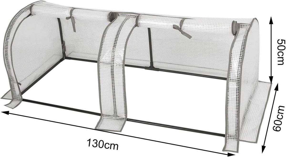 FOLIENGEWÄCHSHAUS, PE Gitterfolie, 130 x 60 x 50 cm - Weiß, Textil/Metall (130/50/60cm) - Woltu