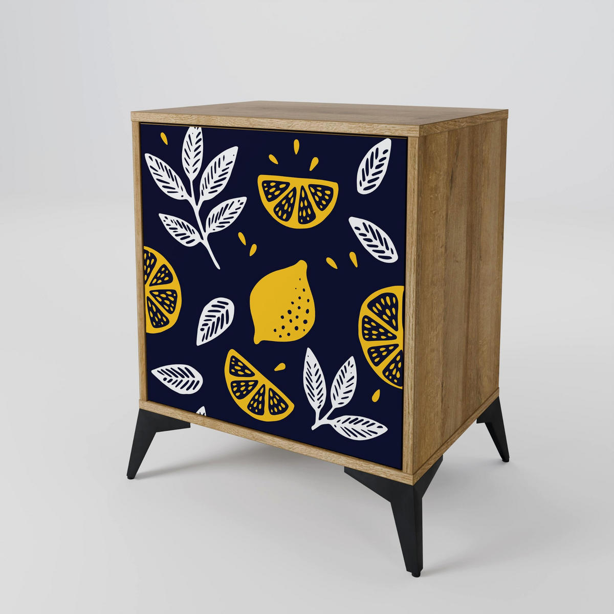 SIDEBOARD CITRUS BLACK AND WHITE, Eichefarben, 57,5x42x57,5 cm, Ohne Füße - Eichefarben/Multicolor, Holzwerkstoff (57.5/57.5/42cm) - SpaceRebels