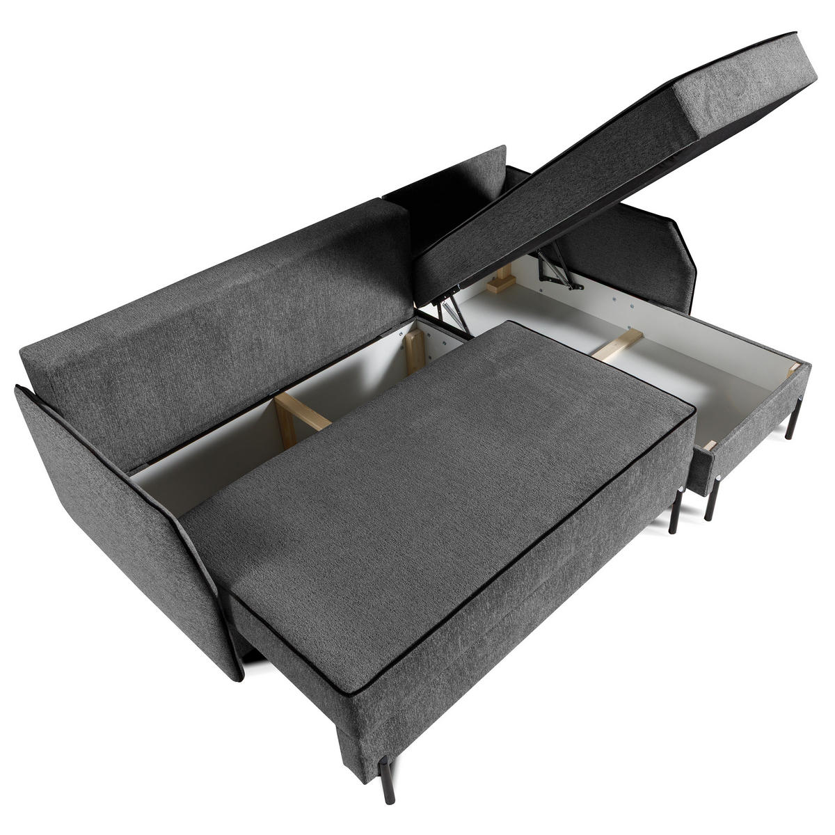 ECKSCHLAFSOFA Livio mit Schlaffunktion und universeller Ottomane, Grau - Grau, Textil (213/155cm) - Beautysofa