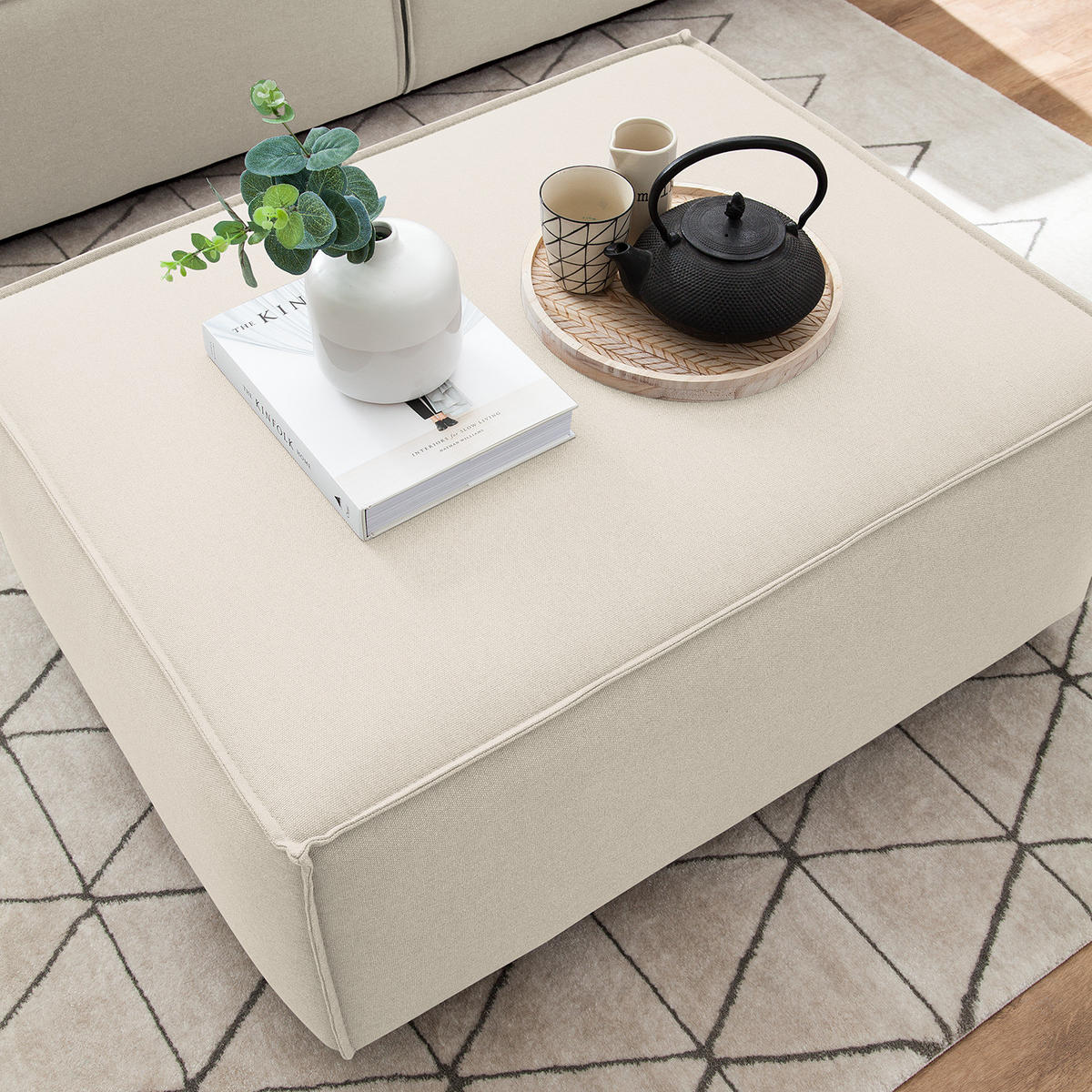 POLSTERHOCKER rechteckig - Schwarz/Weiß, Kunststoff/Textil (97/40/79cm) - home24