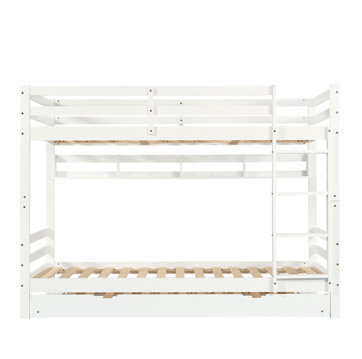 ETAGENBETT mit ausziehbarem Bett, Regalfach und 4-stufiger Leiter, Weiß, 90/200 cm - Weiß, Holz (90/200cm) - MIVRAY