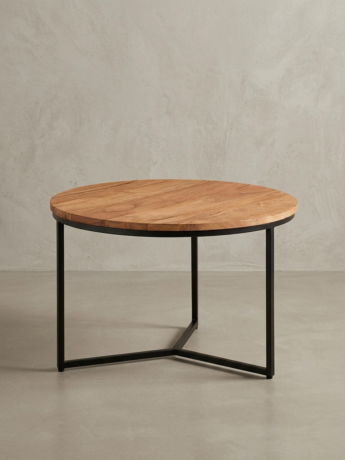 COUCHTISCH aus Akazienholz mit robustem Eisengestell und integriertem Stauraum - Beige/Schwarz, Holz/Metall (60/60/38cm) - KADIMA DESIGN