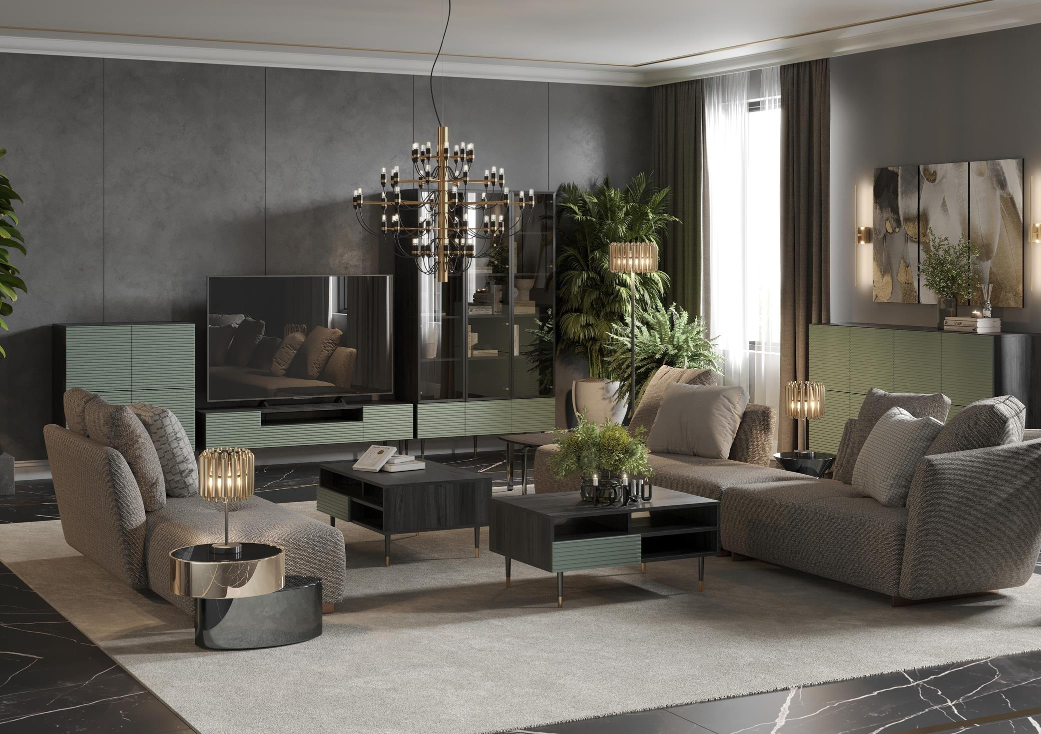 COUCHTISCH Imperio Pistaziengrün, Mit Schubladen - Schwarz/Grün, Holzwerkstoff (60/90/45cm) - Bettso