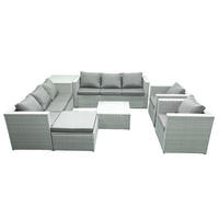 GARTENMÖBEL-SET mit Kissen Polyrattan Hellgrau-Mix 9-Sitzer - Hellgrau/Grau, Glas/Kunststoff - Fimous