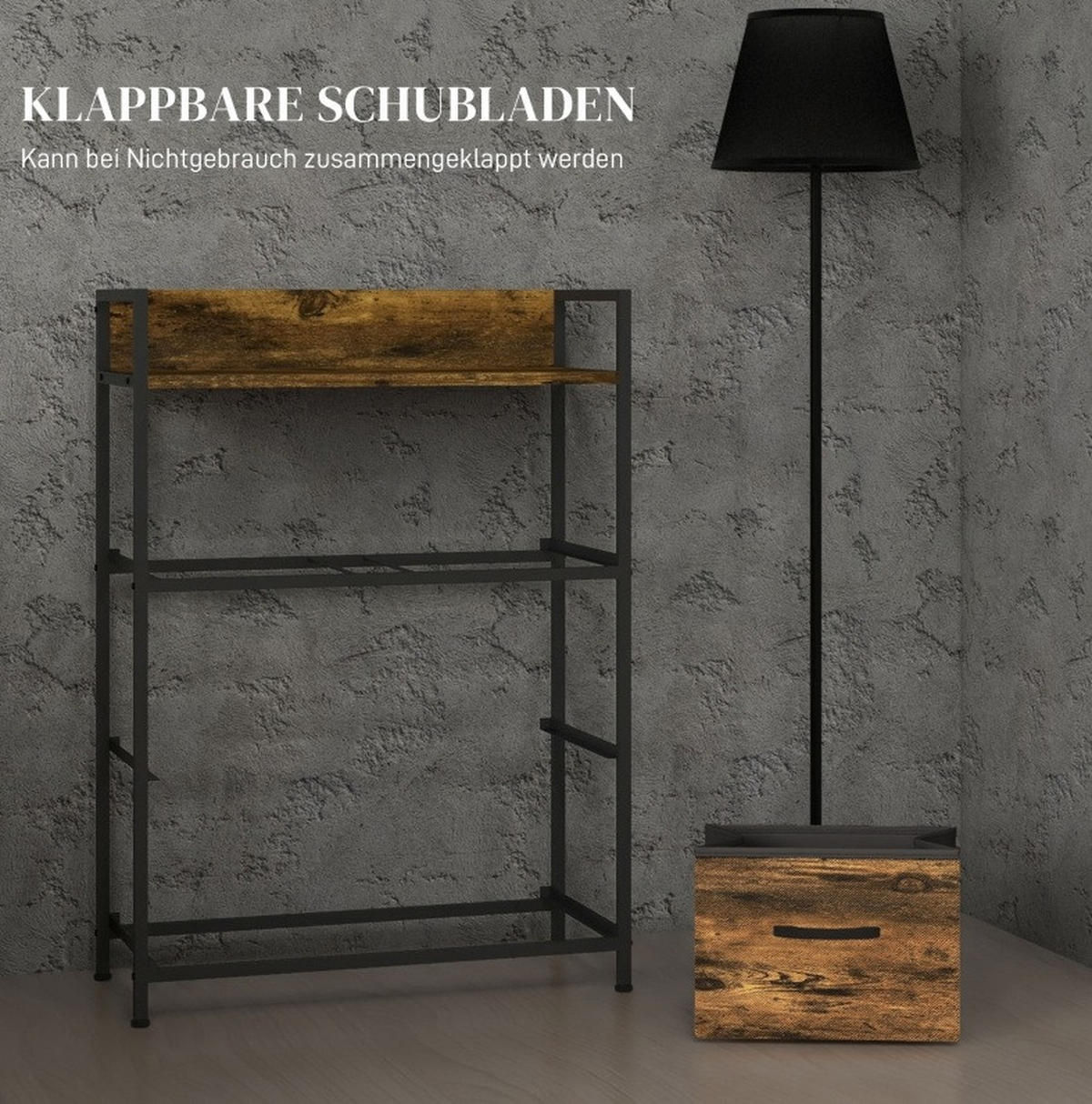 KOMMODE aus Polyester und Stahl 29x60x85 cm Rustikalbraun mit 4 Stoffschubladen, Ablage und Industrial-Design - Braun, Holzwerkstoff (60/85/29cm) - Modfu