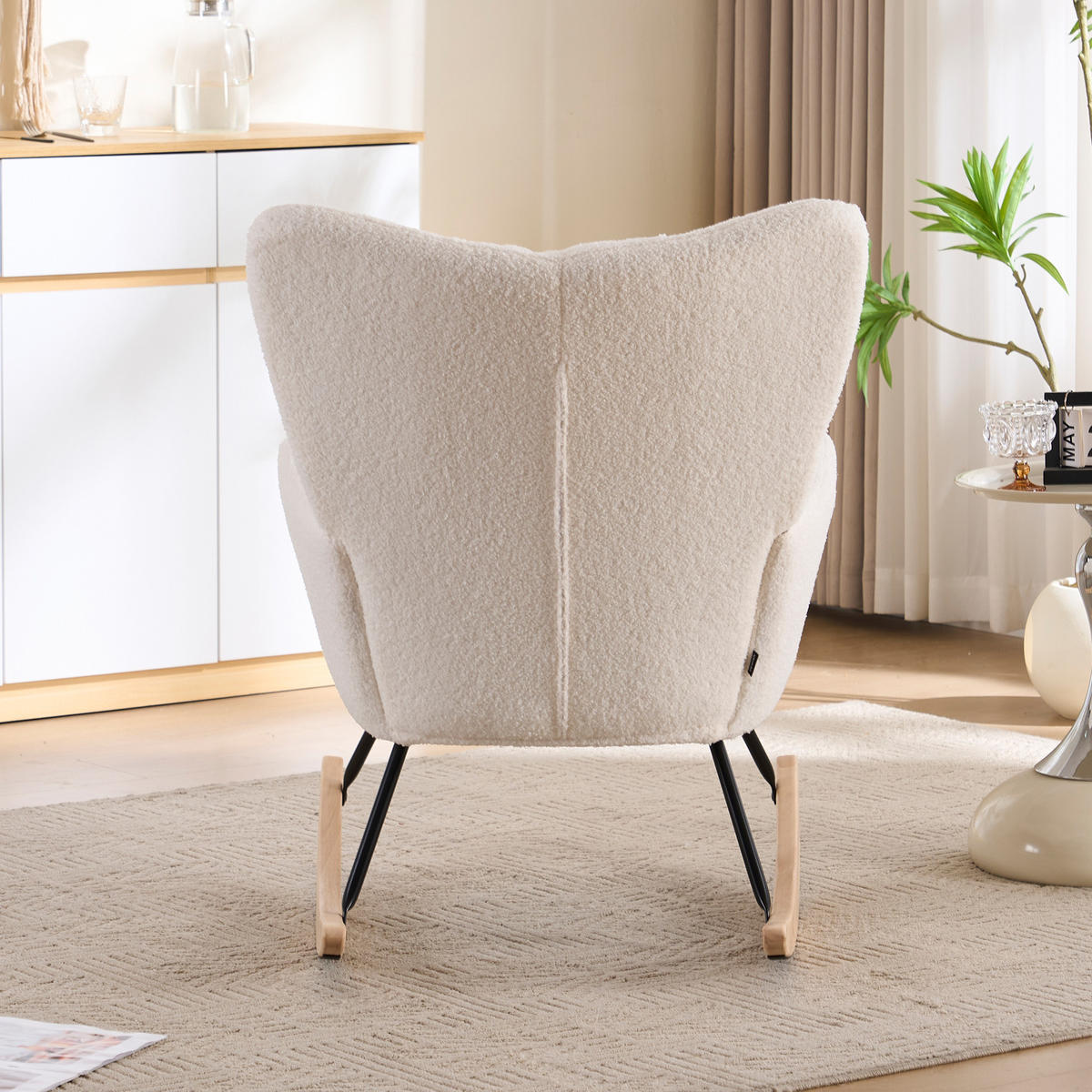 SCHAUKELSTUHL 73/92/94 cm Weiß mit Massivholzrahmen für Wohnzimmer Schlafzimmer Balkon - Weiß, Textil (92/94/73cm) - OKWISH