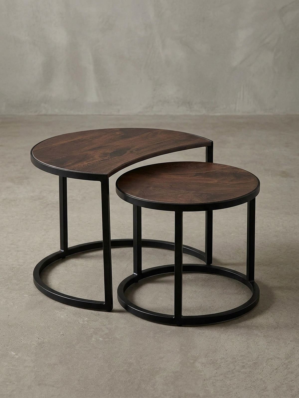 COUCHTISCH 2er Set Holz Metall Industrial Handgefertigt ESINO, Braun 60x41x41 cm - Schwarz/Braun, Holz/Metall (41/60/41cm) - KADIMA DESIGN