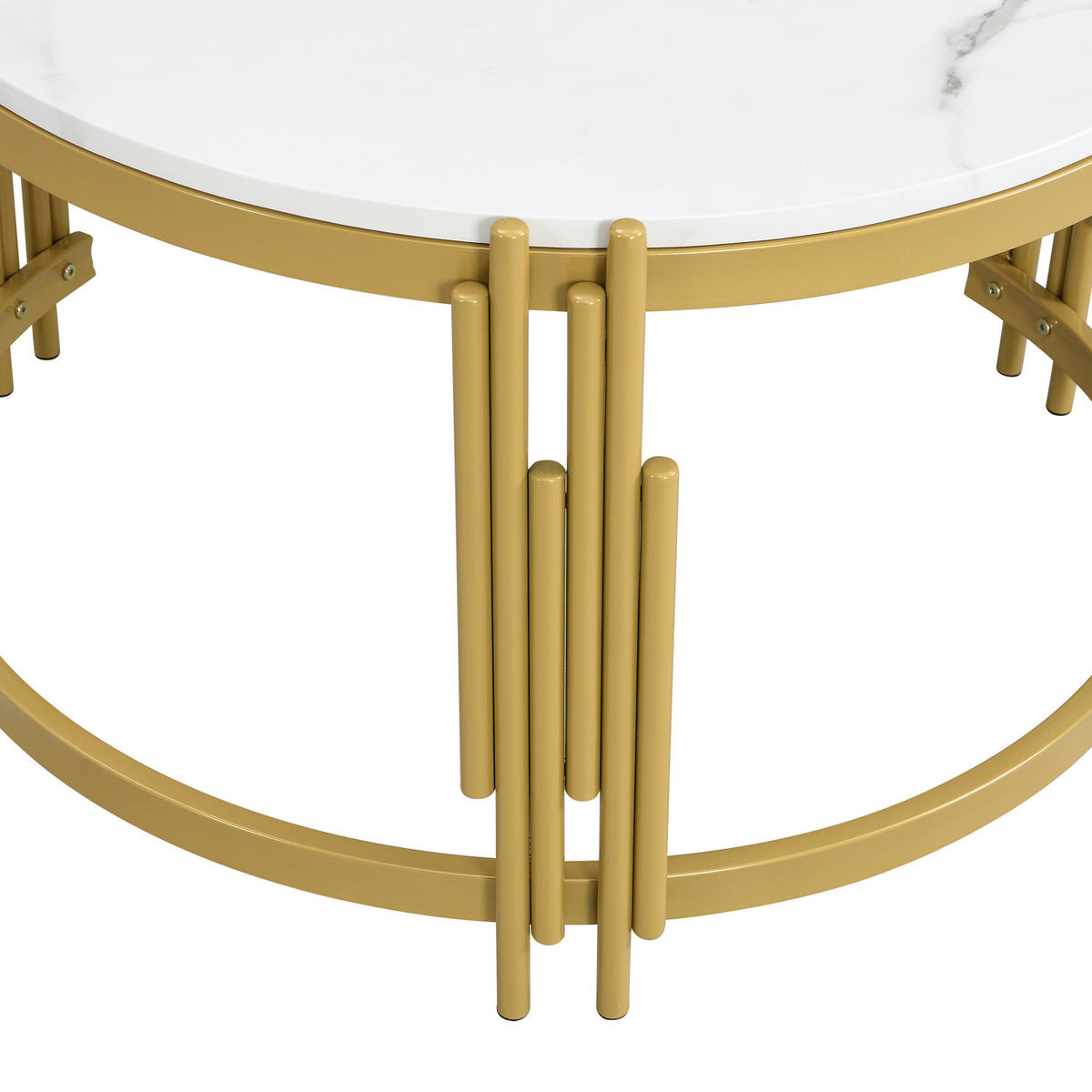 COUCHTISCH 71.5/51.5 cm aus MDF und Metall in Antique Brass/Weiß mit nestbarem Design - Messingfarben, Holzwerkstoff (71.5/71.5/44cm) - OKMYHOME