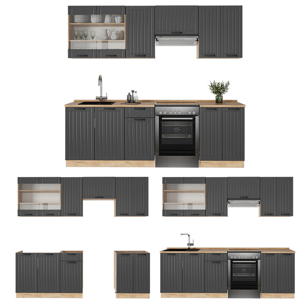 KUCHYŇSKÝ KOUT Fame-Line Tmavě šedá - medově dubová/tmavě šedá, kompozitní dřevo (240/81.6/46cm) - Vicco