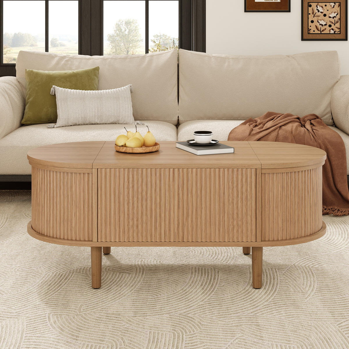 COUCHTISCH oval höhenverstellbar Stauraum Holz - Eichefarben, Holz (48/100/53.5cm) - LEBENLANG