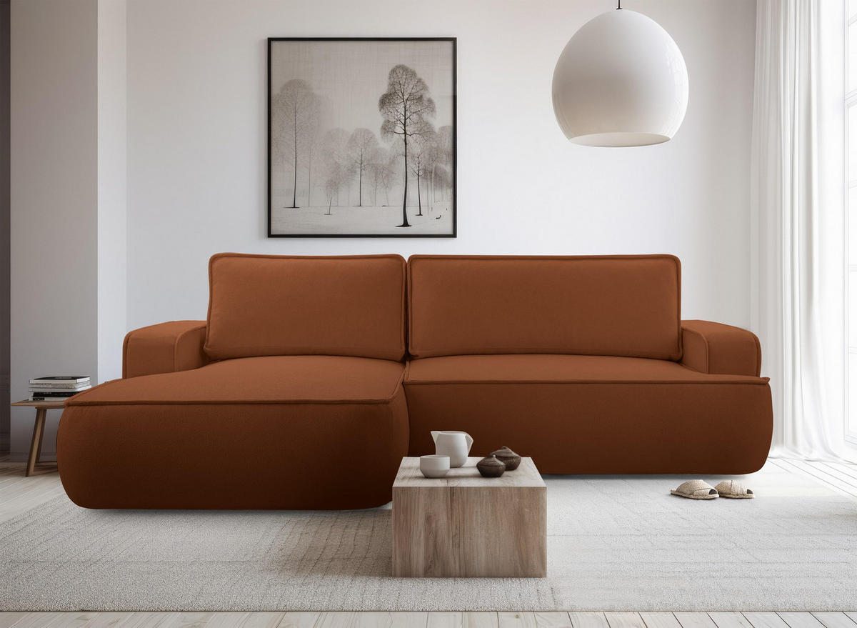 ECKSOFA L Form Ablia Ziegelrot 267/168/87 cm mit Schlaffunktion L - Dunkelorange/Schwarz, Kunststoff/Textil (168/267cm) - AX Living