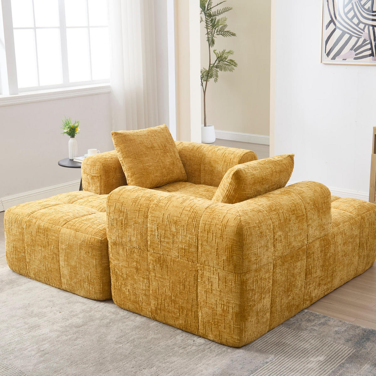 SOFA mit Chaiselongue 158 x 90 cm Chenille Gelb - Gelb, Kunststoff (90/60/158cm) - Meubliv