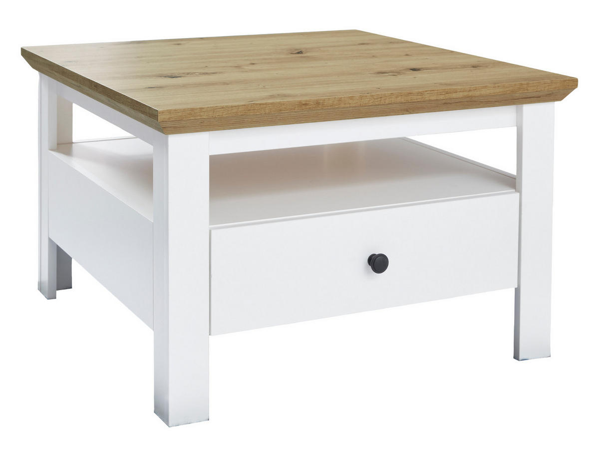 COUCHTISCH weiß, Artisan Eiche 70 x 70 cm, Wohnzimmertisch im Landhausstil - Weiß/Eiche Artisan, Holzwerkstoff/Metall (70/70/46cm) - Top.Furn