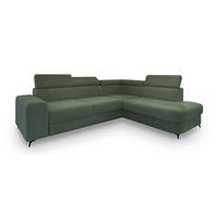 ECKSOFA ALVORO R-S Grün Boucle-Stoff mit Schlaffunktion - Grün, Holz (253/190cm) - MASSENO