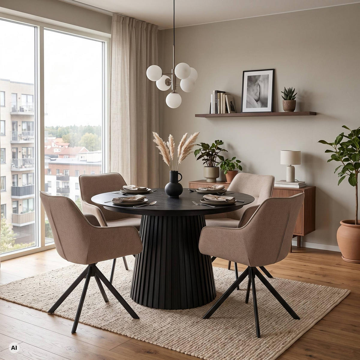 ESSZIMMER-SET San Carlo und Andria - Bordeaux/Schwarz, Naturmaterialien/Eichenholz (120/76/120cm) - Mr. Deko