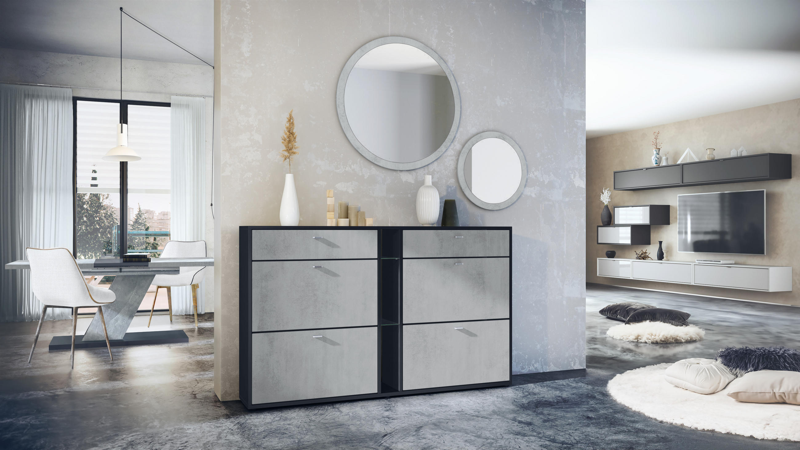 GARDEROBE Florence Beton Oxid Optik - Hellgrau, Holzwerkstoff (155.5/200/28cm) - Vladon
