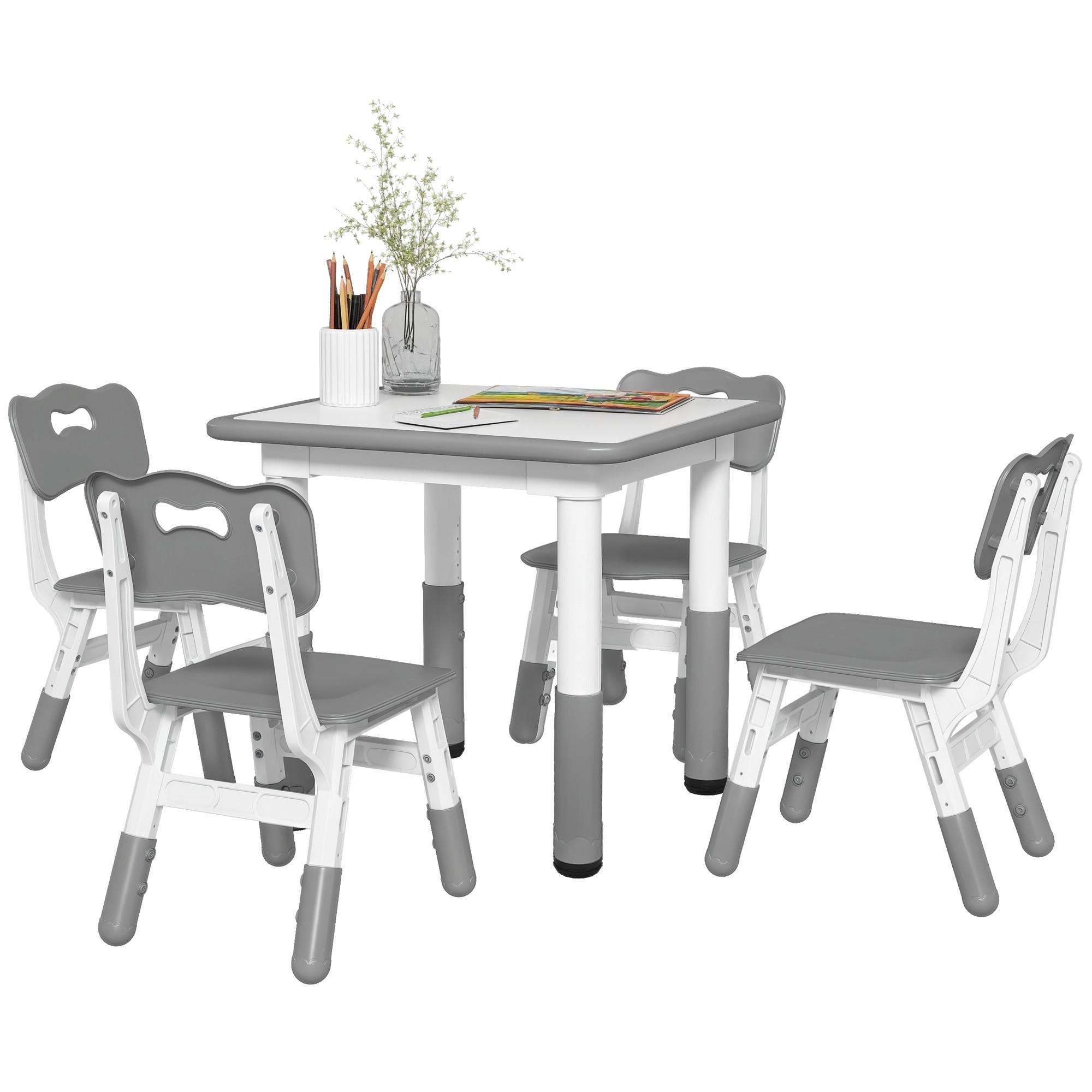 KINDERSITZGRUPPE DE-17549 höhenverstellbar mit 4 Stühlen Grau - Grau, Holzwerkstoff (60/58/60cm) - ComfortXL