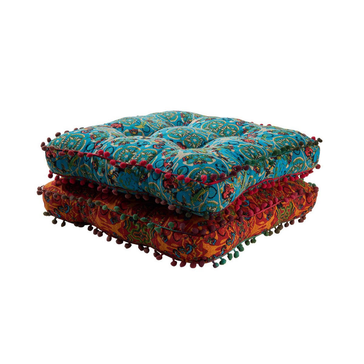 SITZKISSEN in Marokkanischer Stil Quadratisch aus Leinen-Baumwollstoff in blau Bequem & dekorativ 42 x 42 x 7 cm - Blau, Textil (42/42/7cm) - Livingandhome