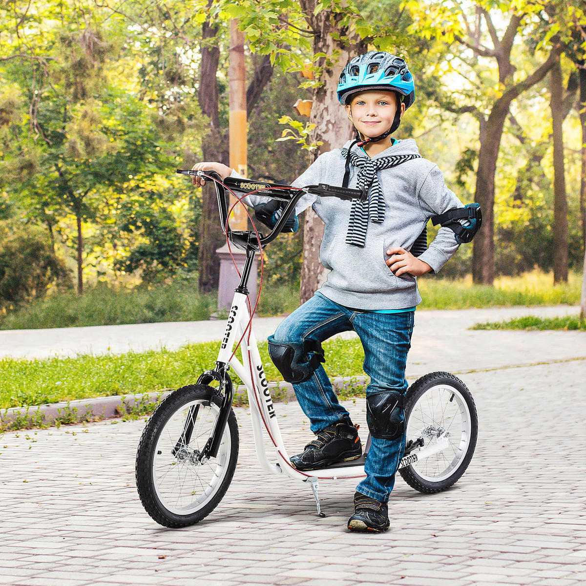 KINDERROLLER, Hellblau/Schwarz/Weiß/Grün, Stahl+ Aluminium - Weiß, Metall (139/58/96cm) - HOMCOM