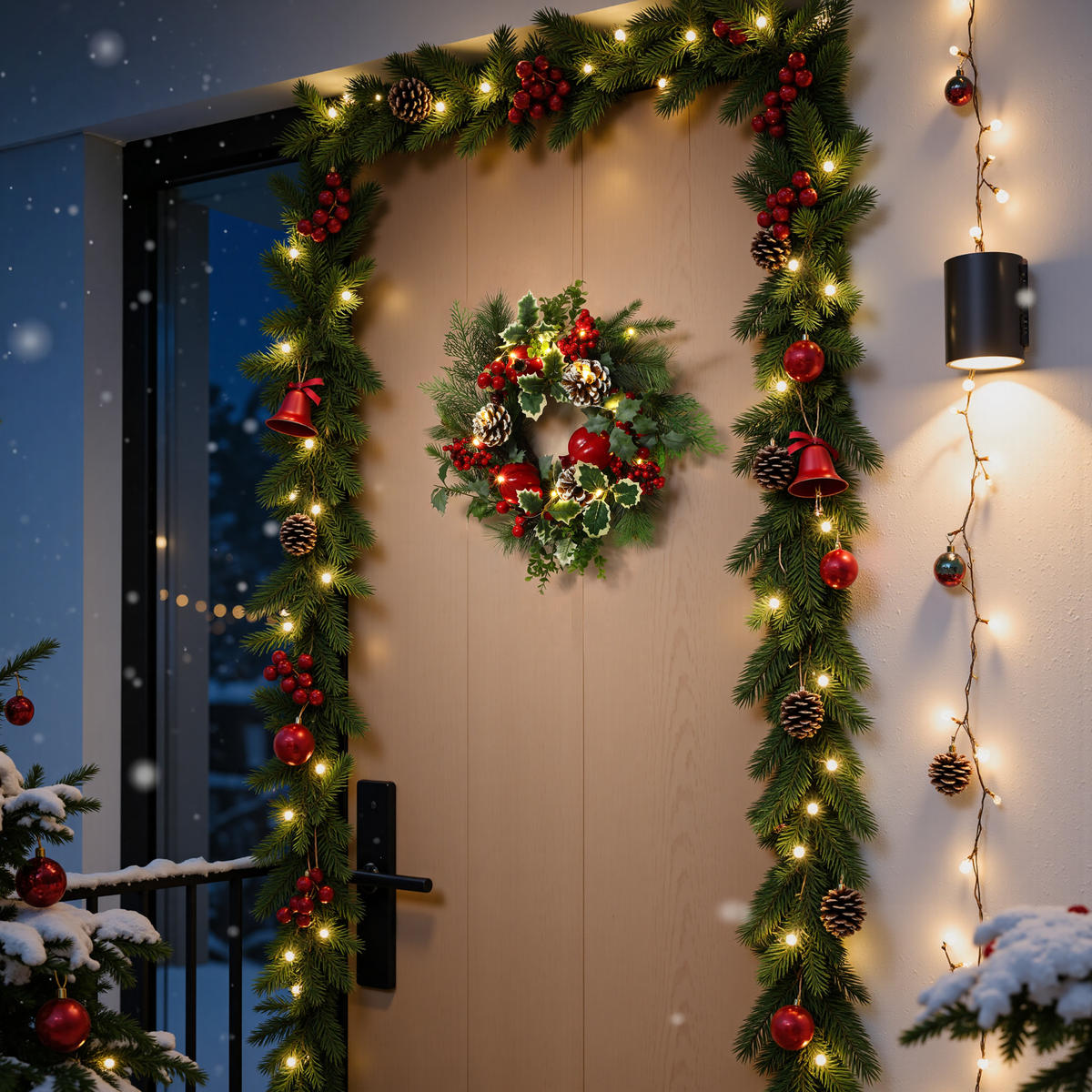 40CM Künstlicher Weihnachtskranz mit LED Beleuchtung & Timer - Grün, Kunststoff (44cm) - Hometopia