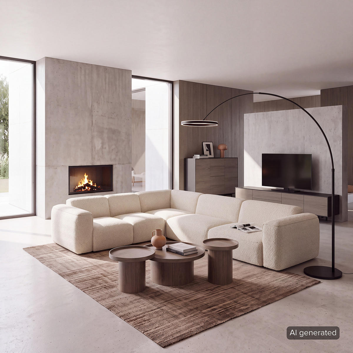 ECKSOFA mit Rundecke - Beige/Schwarz, Kunststoff/Textil (325/260cm) - home24