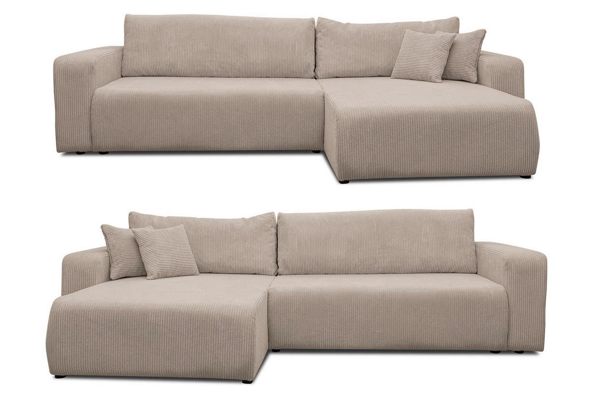 ECKSOFA Luna XL mit Schlaffunktion und Bettkasten Cord-Stoff (Braun) - Braun, Textil (274/142cm) - VENASI MÖBEL