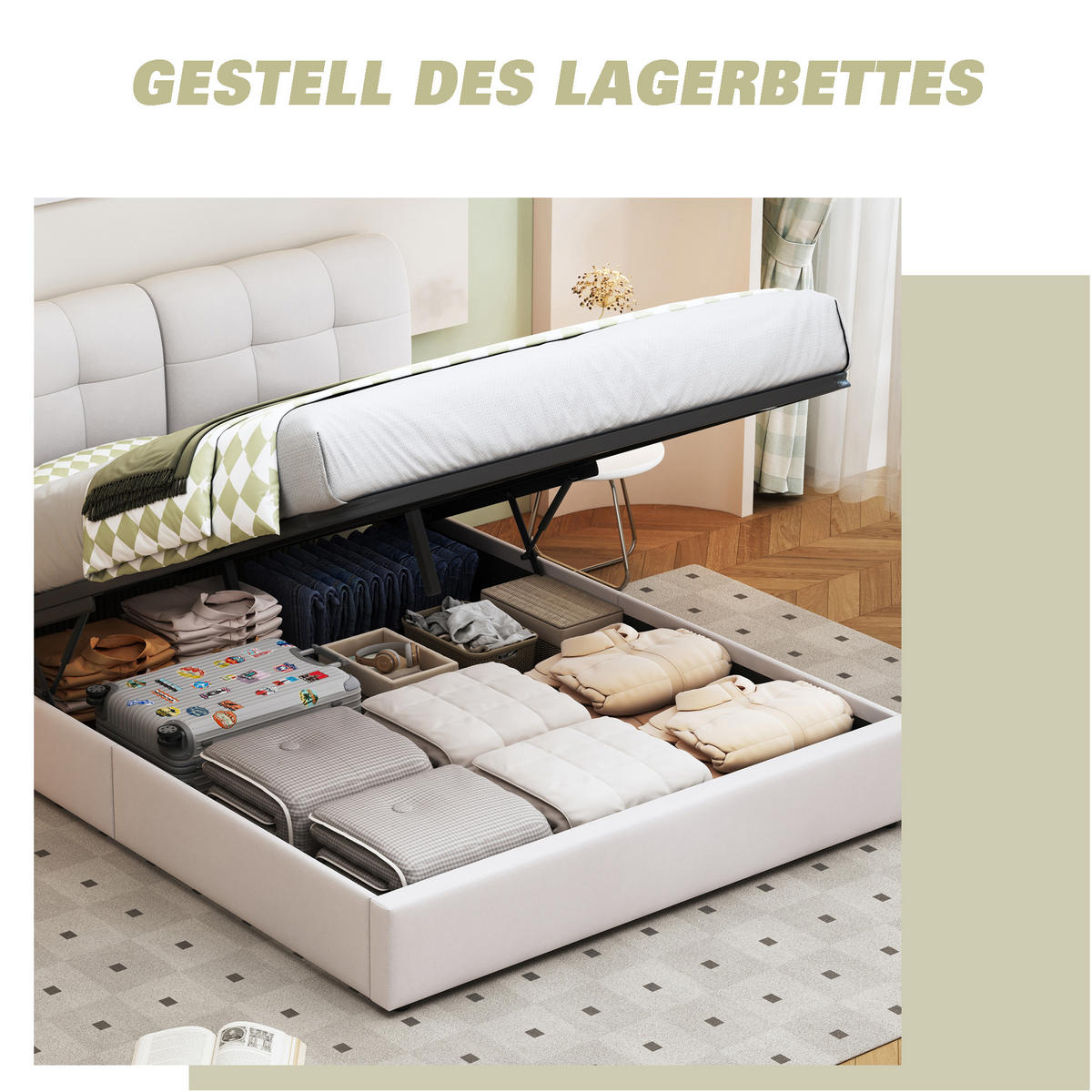 POLSTERBETT 160x200 cm, Beige, LED-Beleuchtung - Beige, Textil/Metall (160/200cm)