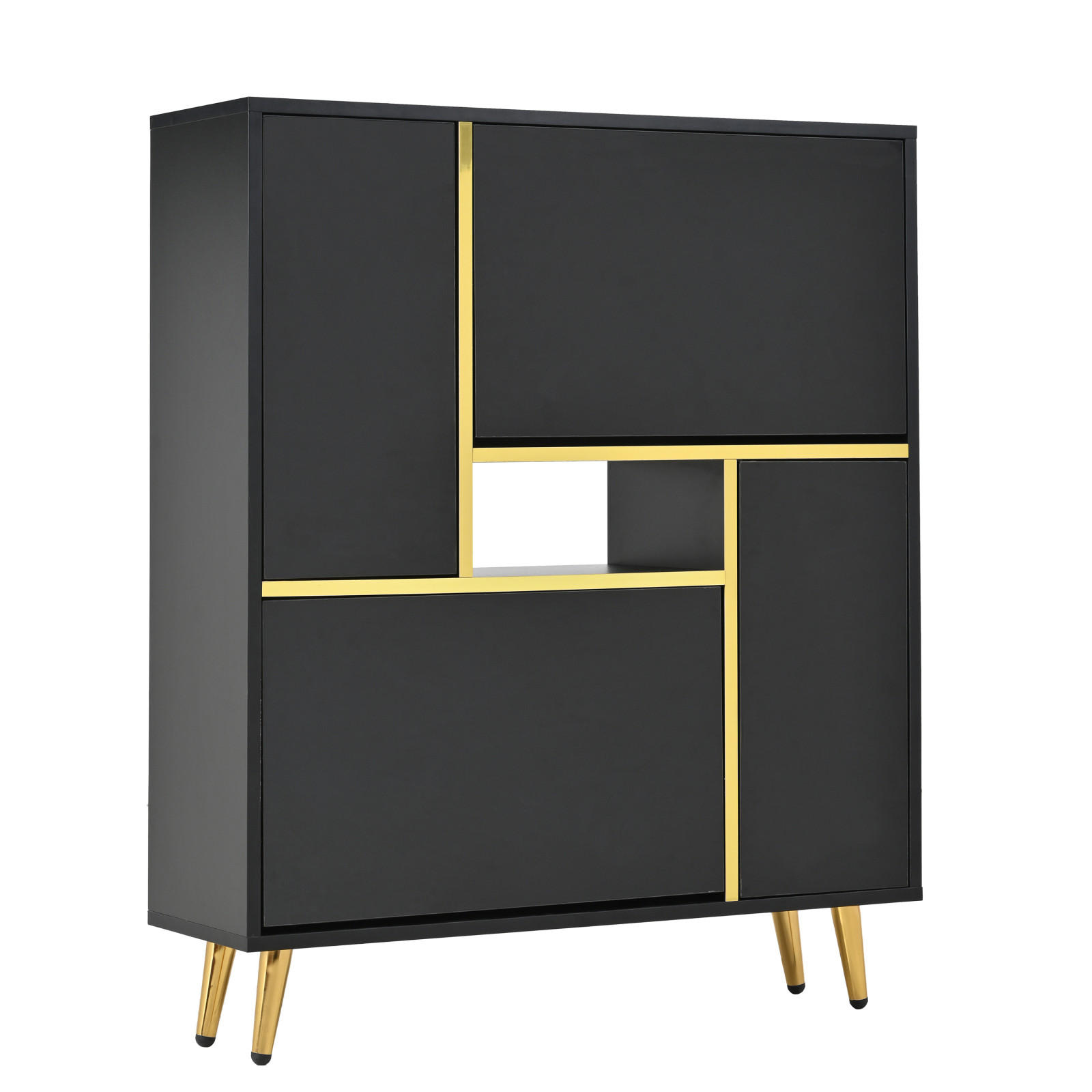LED Schuhkommode Schwarz Hochglanz mit 2 Türen, Schuhregal 80x25x96 cm - Schwarz, Holz (80/96/25cm) - PARAFTA HOME