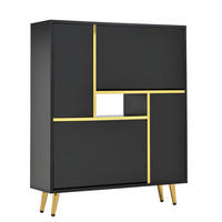 LED Schuhkommode Schwarz Hochglanz mit 2 Türen, Schuhregal 80x25x96 cm - Schwarz, Holz (80/96/25cm) - PARAFTA HOME
