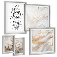 BILDER SET 5er Set - 50x50 cm & 20x30 cm & 40x60 cm Silberner Rahmen - Porträt von Blumen in intensiven Farben - Silberfarben, Kunststoff (40/60cm) - TULUP