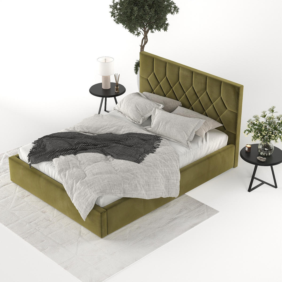 POLSTERBETT Brisa 140/200 cm Olivgrün im Kronos Stoff - Schwarz/Naturfarben, Holz/Holzwerkstoff (140/200cm) - AltaBeds