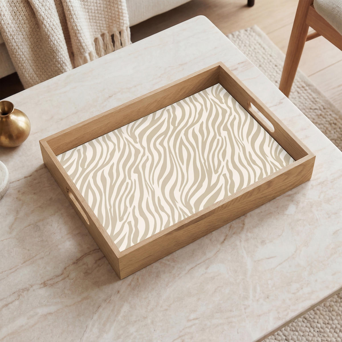 SERVÍROVACÍ PODNOS Zebra - vzor - béžová 40x30 cm - béžová, dřevo (40/5/30cm)