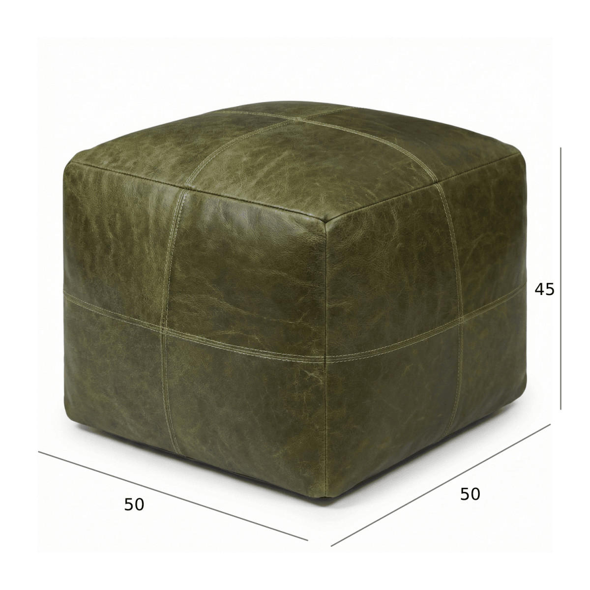 POUF 50/50/45 cm Echtleder Olivgrün - Grün, Leder (50/45/50cm) - Furnhouse