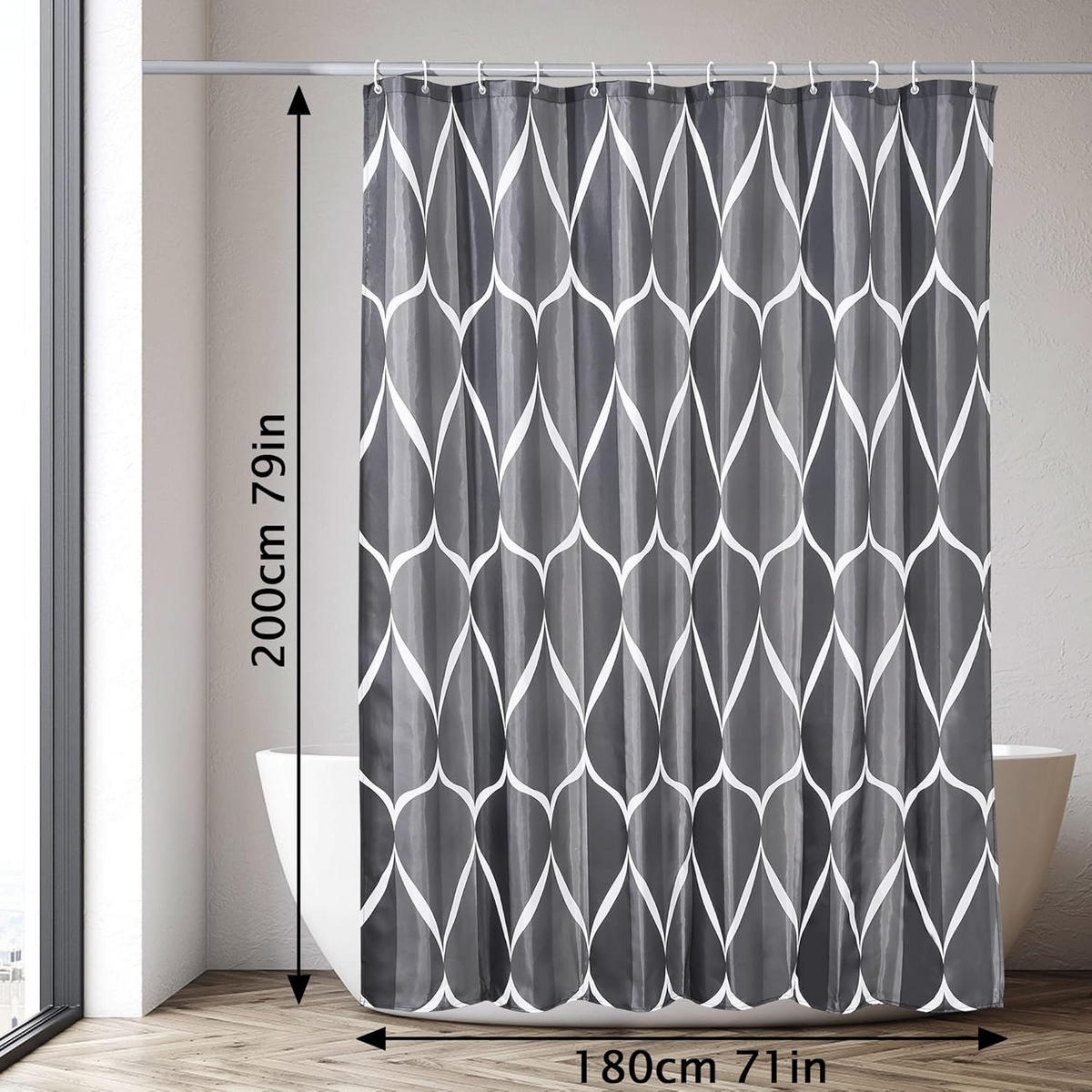 DUSCHVORHANG schlicht Polyester verstärkt wasserdicht waschbar maschinenwaschbar - Schwarz, Textil (200/0.4cm) - MCBOSON